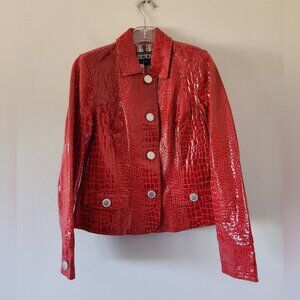 BEREK | Red Patent Leather Croc Jacket Sz L